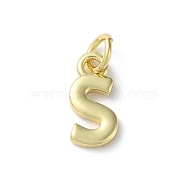 Rack Plating Brass Pendants, Cadmium Free & Lead Free, Long-Lasting Plated, Real 18K Gold Plated, Letter S, 12x6x1.5mm, Hole: 3.2mm(KK-P245-06G-S)