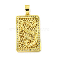 Brass Micro Pave Clear Cubic Zirconia Pendant, Real 18K Gold Plated, Dragon, Rectangle, 38x22x4mm, Hole: 7x3mm(KK-R159-16B-G)