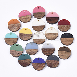 Resin & Walnut Wood Pendants, Waxed, with Foil, Flat Round, Mixed Color, 18x3.5mm, Hole: 1.5mm(X-RESI-S358-02C)