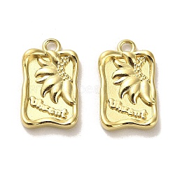 304 Stainless Steel Pendants, Rectangle with Leaf Charms, Real 14K Gold Plated, 20x12x2.5mm, Hole: 2mm(STAS-L022-125G)