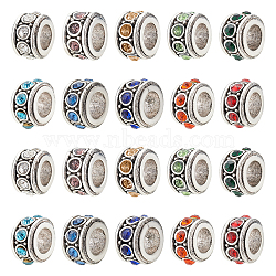 40Pcs 10 Style Alloy Rhinestone European Beads, Birthstone Beads, Large Hole Beads, Cadmium Free & Lead Free, Fit European Bracelet Jewelry Making, Antique Silver, Rondelle, Mixed Color, 11x6.5mm, Hole: 5mm, 4pcs/style(MPDL-AR0001-01)