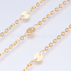Ion Plating(IP) 304 Stainless Steel Cable Chains, with Flat Round Links, Soldered, with Spool, Flat Oval, Golden, 5x0.3mm, about 32.8 Feet(10m)/roll(CHS-E017-03G)