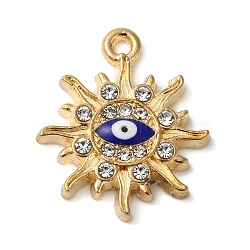 Alloy Enamel Rhinestone Glass Pendants, Golden, Evil Eye, Sun, 20x17.5x2.5mm, Hole: 1.5mm(ENAM-U003-02G-10)