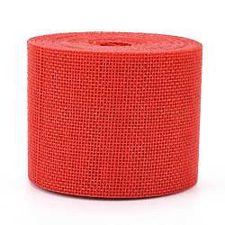 Polyester Imitation Linen Wrapping Ribbon, for Crafts Decoration, Red, 2 inch(50mm), about 5.47 Yards(5m)/Roll(OCOR-G007-01H)