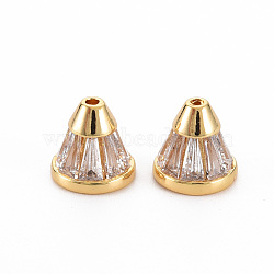 Brass Clear Cubic Zirconia Beads, Nickel Free, Cone, Real 18K Gold Plated, 9x8.5mm, Hole: 1.2mm(KK-N233-115-NF)