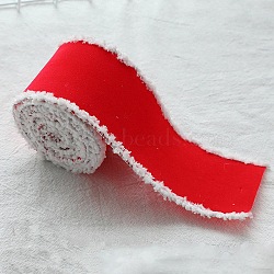 Christmas Theme Wired Linen Ribbon, Fuzzy Edged Ribbon, Flat, Red, 2 inch~2-1/4 inch(50~56mm), about 10.94 Yards(10m)/Roll(OCOR-G013-01D)