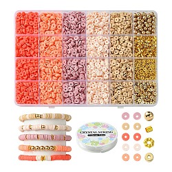 DIY Bracelet Kits, Including Handmade Polymer Clay Beads, CCB Plastic Spacer Beads, Brass Crimp Beads, Alloy Spacer Beads, Mixed Color, 6x1mm, Hole: 2mm, 5 colors, 28g/color, 140g(DIY-YW0009-13D)