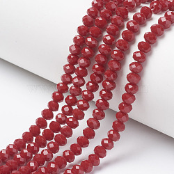 Opaque Solid Color Glass Beads Strands, Faceted, Rondelle, FireBrick, 2.9~3.3x2mm, Hole: 0.8mm, about 145~150pcs/strand, 34~35cm(EGLA-A034-P2mm-D02)