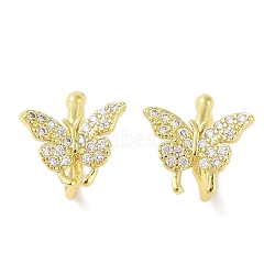 Brass Micro Pave Clear Cubic Zirconia Cuff Earrings for Women, Butterfly, Real 18K Gold Plated, 12.5x13mm(EJEW-I305-16G)