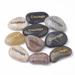 Natural River Stone Palm Stone, Pocket Stone, Nuggets with  Word Courage, 30~50x20~35x7~15mm(G-S299-73G)
