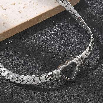 304 Stainless Steel Heart Cuban Link Chain Necklaces for Women, Non-Tarnish, Stainless Steel Color, 16.89 inch(42.9cm)