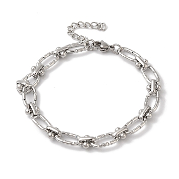 Non-Tarnish 304 Stainless Steel Textured Oval Link Chain Bracelets for Women, Stainless Steel Color, 6-3/4 inch(17cm)