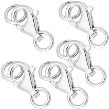 5Pcs Rhodium Plated 925 Sterling Silver Lobster Claw Clasps, Platinum, 8x5x2.5mm, Hole: 1.5mm
