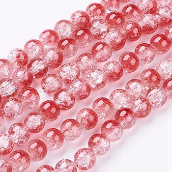 Crackle Glass Beads Strands, Round, White/Red, about 8mm in diameter, hole: 1mm, about 105pcs/strand, 33 inch/strand