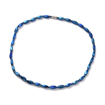 Synthetic Hematite Twist Rectangle & Round Beaded Necklace with Magnetic Clasp for Men Women, Blue, 20.39 inch(51.8cm)