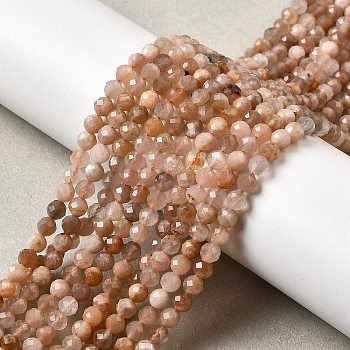 Natural Peach Moonstone Beads Strands, Faceted, Round, 4mm, Hole: 0.7mm, about 90pcs/strand, 14.96''(38cm)~15.16''(38.5cm)