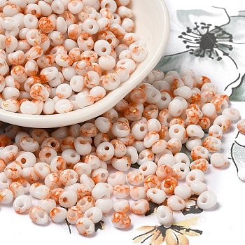 Baking Paint Glass Seed Beads, Round Hole, Teardrop, Dark Orange, 5~5.5x4~5x3~3.5mm, Hole: 1.2mm, about 2500pcs/pound