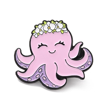 Octopus Enamel Pin, Ocean Animal Alloy Enamel Brooch for Backpack Clothes, Electrophoresis Black, Pink, 28x31x10mm, Pin: 1mm
