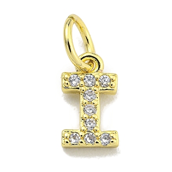 Letter Brass Micro Pave Clear Cubic Zirconia Pendants, Jump Ring, Real 18K Gold Plated, Letter I, 8.5x5x1.8mm, Jump Ring: 5x0.9mm, Hole: 3.5mm