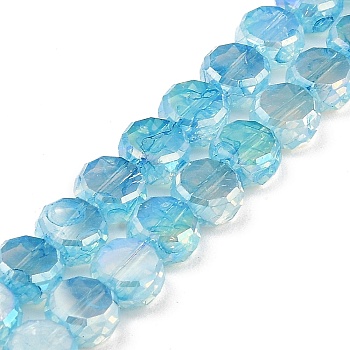 Imitation Jade Glass Beads Strands, AB Color Plated, Faceted, Flat Round, Sky Blue, 7x3.5mm, Hole: 1.4mm, about 59pcs/strand, 16.22''(41.2cm)