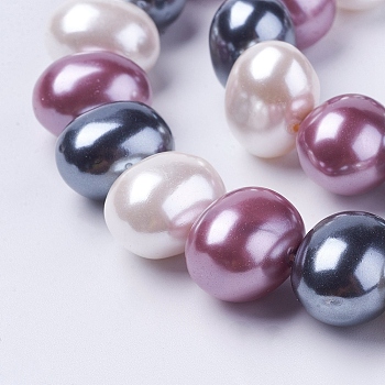 Shell Pearl Beads Strands, Oval, Colorful, 12~13x15~16x12mm, Hole: 1mm, about 30pcs/strand, 15.5 inch