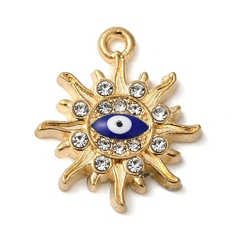 Alloy Enamel Rhinestone Glass Pendants, Golden, Evil Eye, Sun, 20x17.5x2.5mm, Hole: 1.5mm