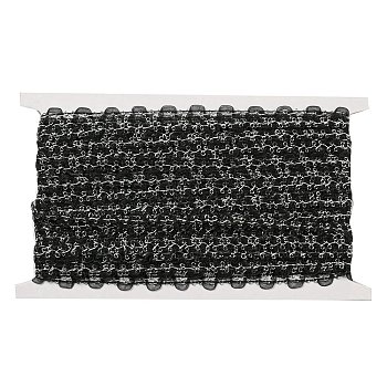 Polyester Lace Trim for Curtain, Home Textile Decor, Silver, Black, 1/2 inch(12mm)