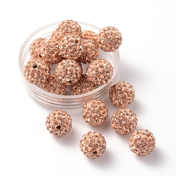 Pave Disco Ball Beads, Polymer Clay Rhinestone Beads, Grade A, Light Peach, PP13(1.9~2mm), 10mm, Hole: 1mm