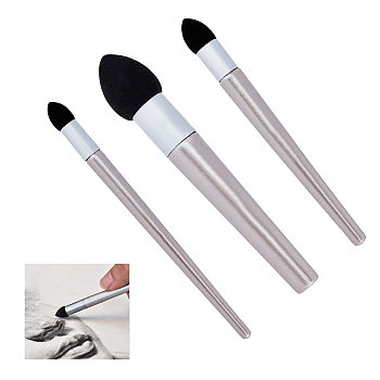 Aluminum & Sponge Pen, Washable Sketch Rubbing Sponge Brush, Reusable Drawing Art Blenders Tools for Artist, Kids, Student, Black, 142~150x9~18.5mm, 3pcs/set