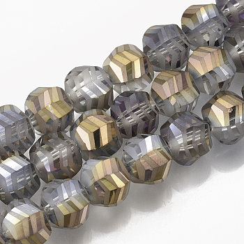 Electroplate Glass Beads Strands, Half Plated, Frosted, Faceted, Round, Gold, 9x10x8.5mm, Hole: 1.5mm, about 70pcs/strand, 24.4 inch