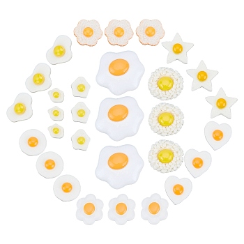SUNNYCLUE 80Pcs 10 Style Resin Cabochons, Heart & Star & Flower & Fried Egg/Poached Egg, White, 8pcs/style