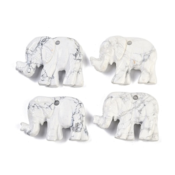  Natural Howlite Carved Pendants, Elephant Charms, 27~32.5x38~45x7.5~10mm, Hole: 3.5mm