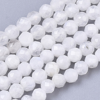 Natural Rainbow Moonstone Beads Strands, Round, Faceted, 3mm, Hole: 0.7mm, about 128pcs/strand, 15.35 inch(39cm)