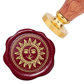 Brass Wax Seal Stamp with Rosewood Handle, for DIY Scrapbooking, Sun Pattern, 25mm