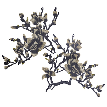 Polyseter Appliqu, Ornament Accessories, Flower, Olive, 365~480x260~460x0.8mm