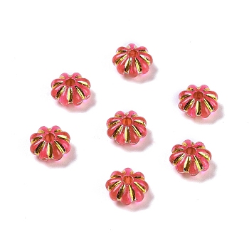 Acrylic Beads, Golden Metal Enlaced, Flower, Cerise, 6.5x6.5x3.5mm, Hole: 1.6mm, about 6250pcs/500g