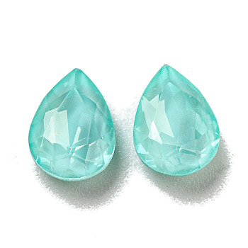 Glass Rhinestone Cabochons, Point Back & Back Plated, Faceted, Teardrop, Light Azore, 10x7x4mm