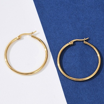 201 Stainless Steel Hoop Earrings, with 304 Stainless Steel Pins, Ring Shape, Golden, 33.5x2mm, 12 Gauge, Pin: 1x0.7mm