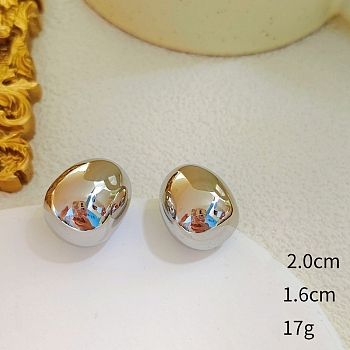 Oval Alloy Stud Earrings, Platinum, 20x16mm