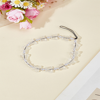 1Pcs Mobile Phone Straps, Acrylic Butterfly Anti-lost Beaded Mobile Phone Rope Mobile Phone Chain, Clear, 17~21cm