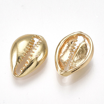Brass Charms, Cowrie Shell, Real 18K Gold Plated, 13x9x3mm