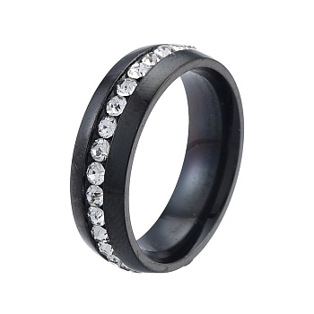 Crystal Rhinestone Flat Finger Ring, 201 Stainless Steel Jewelry for Women, Electrophoresis Black, Inner Diameter: 17mm