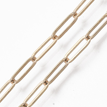 Brass Paperclip Chains, Flat Oval, Drawn Elongated Cable Chains, Soldered, with Spool, Cadmium Free & Nickel Free & Lead Free, Real 16K Gold Plated, 9x3x0.7mm, about 16.4 Feet(5m)/roll