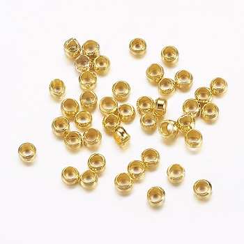 Brass Crimp Beads, Rondelle, Golden, about 2.5mm in diameter, hole: 1.2mm