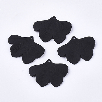 Spray Painted Acrylic Pendants, Rubberized Style, Ginkgo Leaf, Black, 33x45x2mm, Hole: 1.4mm
