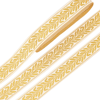 Polyester Metallic Ribbons, Floral Pattern, Gold, 1 inch(25mm)