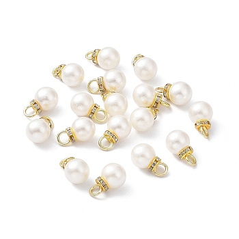 Plastic Imitation Pearl Pendants, with Iron Findings, Round Charm, Golden, 18.5x11mm, Hole: 4.5mm