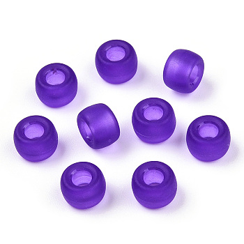 Transparent Plastic Beads, Frosted, Barrel, Purple, 9x6mm, Hole: 3.8mm, about 1900pcs/500g