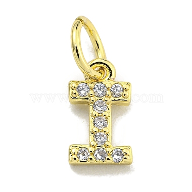 Real 18K Gold Plated Clear Letter I Brass+Cubic Zirconia Charms