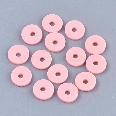Handmade Polymer Clay Beads, Disc/Flat Round, Heishi Beads, Pink,6x1mm,  Hole: 2mm, about 380~400pcs/strand, 17.7 inch